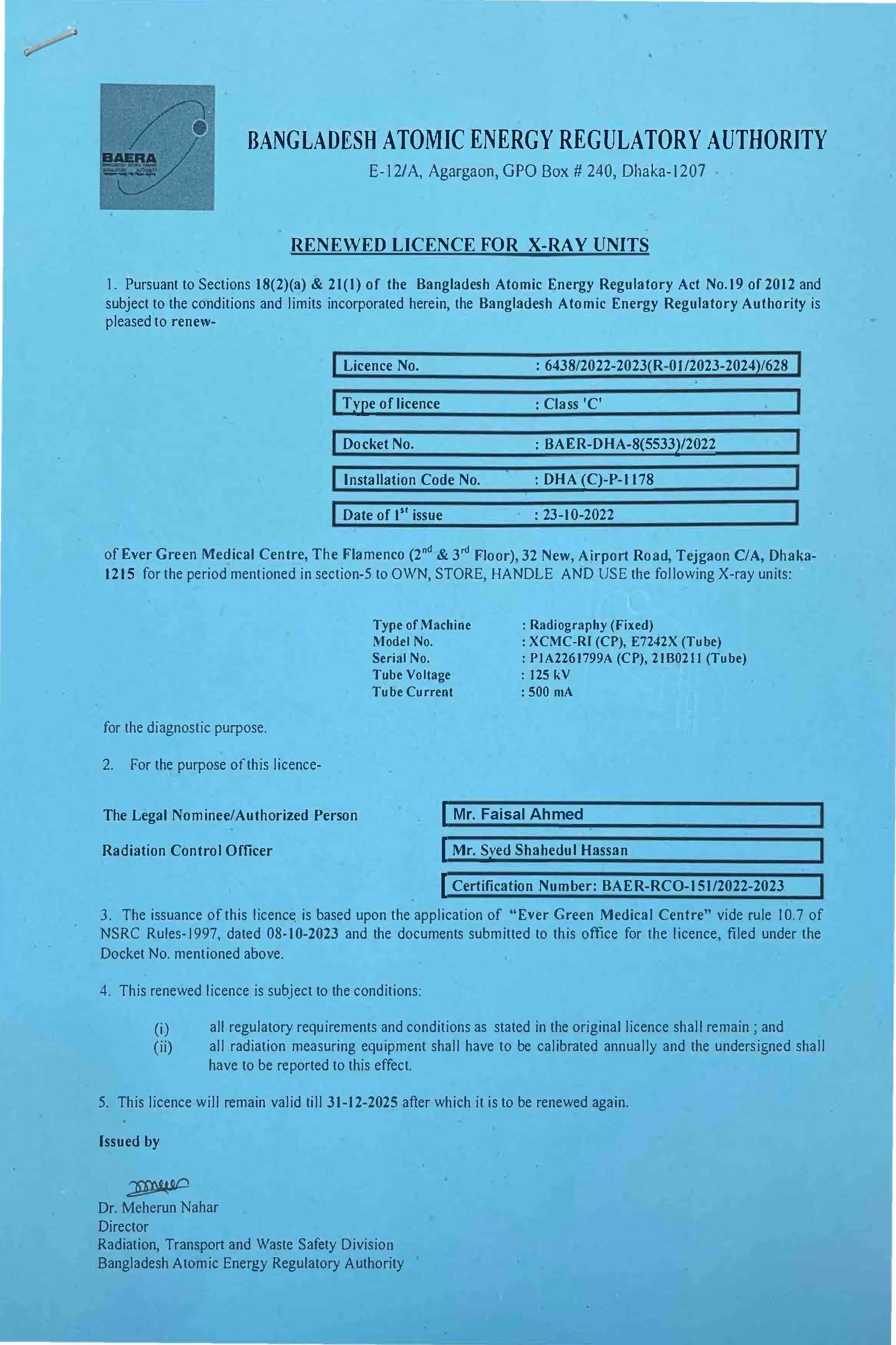 BAERA Atomic Energy X-Ray License